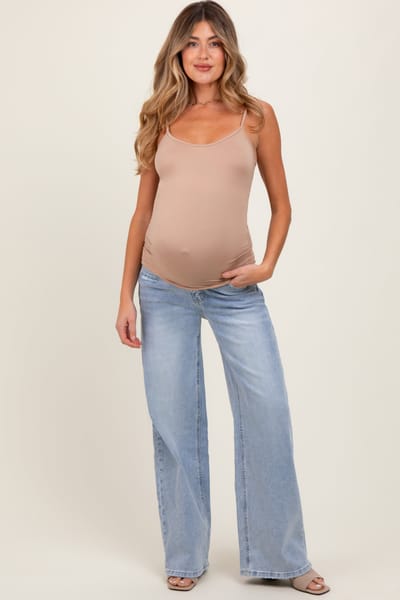 PinkBlush Light Blue Lightly Distressed Wide Leg Maternity Jeans