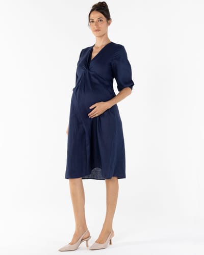 Angel Maternity Elea Navy Work Dress in Linen
