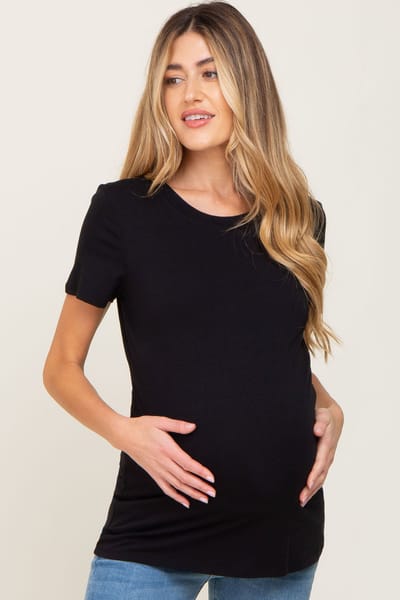 PinkBlush Black Basic Crew Neck Maternity Tee