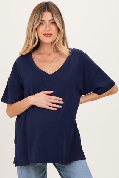 PinkBlush Navy Oversized Reversible V-Neck Maternity Tee