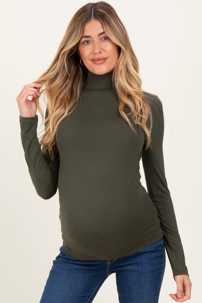 Zenana Outfitters Olive Maternity Mock Neck Top
