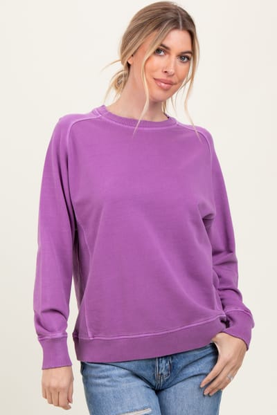 Zenana Outfitters Plum French Terry Vintage Wash Pullover