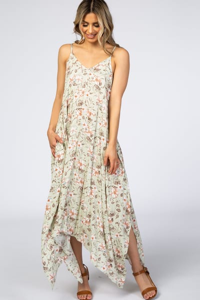 Hello Miz Light Mint Floral Asymmetrical Hem Dress
