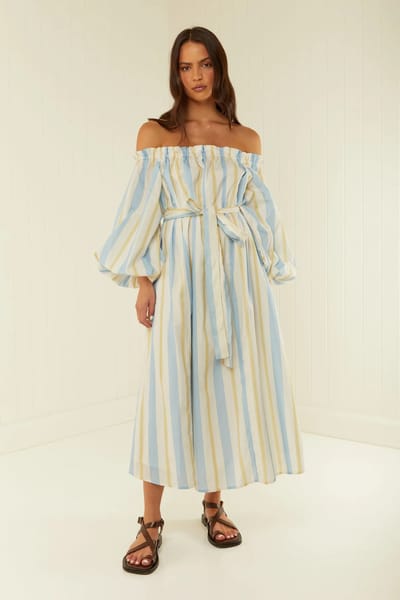 For The Creators Sicily Dress in Blue and Yellow Stripe