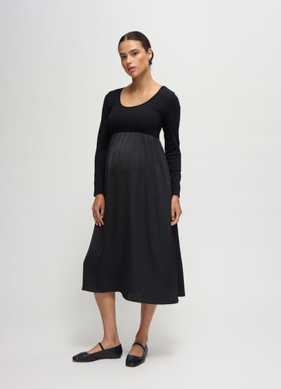 Ingrid+Isabel The Double Take Mixed Media Black Maternity Midi Dress