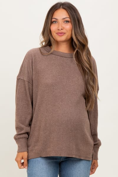 PinkBlush Mocha Brushed Ribbed Knit Maternity Pullover