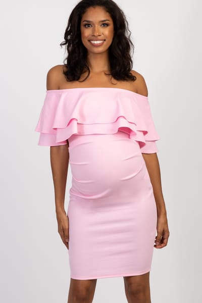 Hello Miz Pink Off Shoulder Fitted Maternity Dress