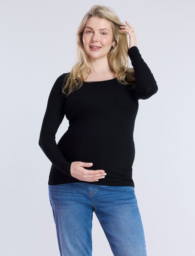 Motherhood Maternity Long Sleeve Rib Knit Square Neck Tee