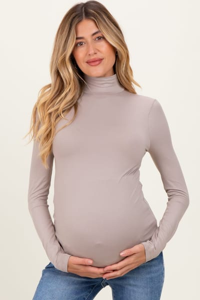 PinkBlush Taupe Maternity Mock Neck Top