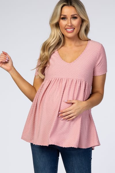 Hello Miz Mauve Swiss Dot Peplum Maternity Top