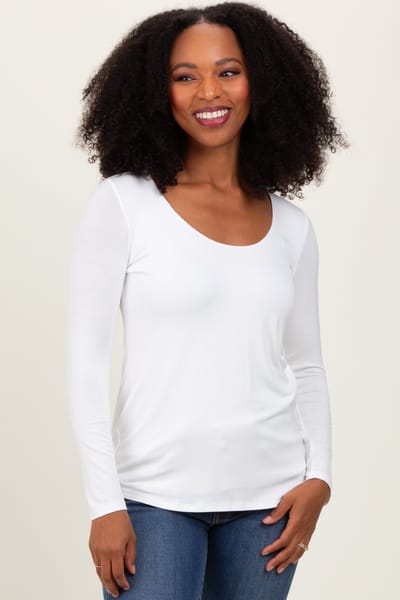 Hello Miz White Basic Scoop Neck Long Sleeve Top