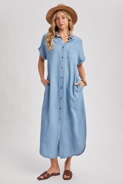 Bluivy Light Blue Chambray Button Down Shirt Dress