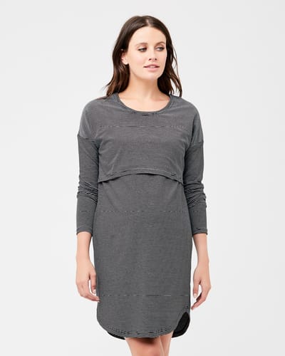 Ripe Maternity Long Sleeve Nursing Nightie Black / White