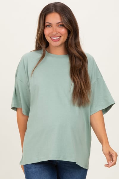 PinkBlush Light Sage Crew Neck Short Sleeve Oversized Maternity T-Shirt