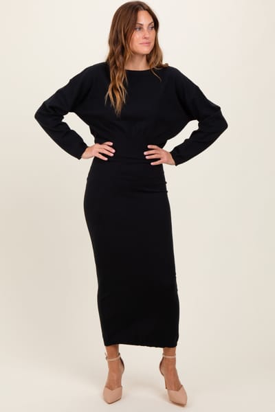 Rhea + Thea Black Knit Midi Skirt Sweater Set