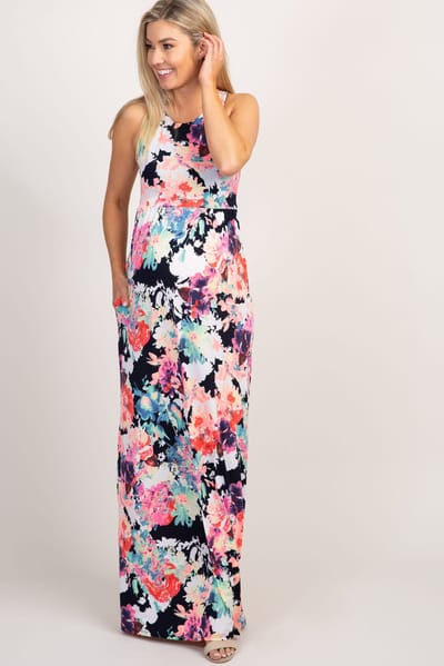 PinkBlush PinkBlush Navy Abstract Floral Sleeveless Maternity Maxi Dress