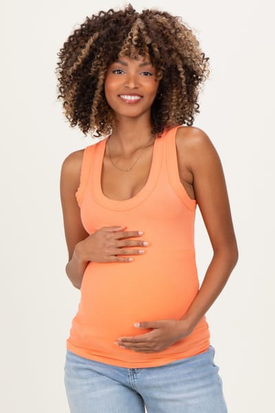Zenana Outfitters Peach Ribbed Scoop Neck Maternity Tank Top