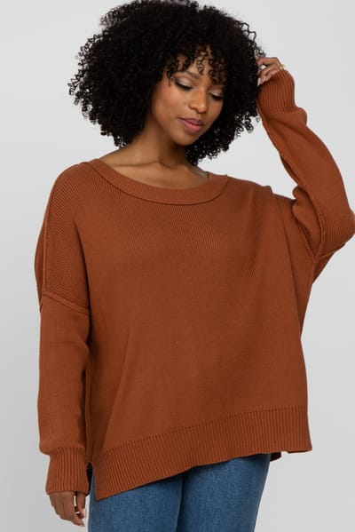 Miracle Camel Exposed Seam Side Slit Sweater