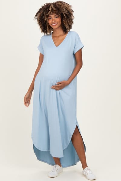 Entro Jade Blue Side Slit Maternity Maxi Dress