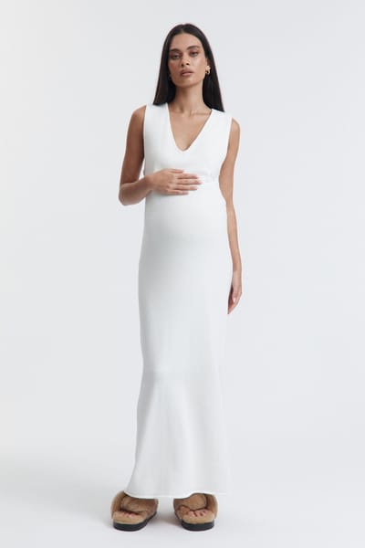 Legoe Heritage Deep V Poppy Dress (Off White) - FINAL SALE