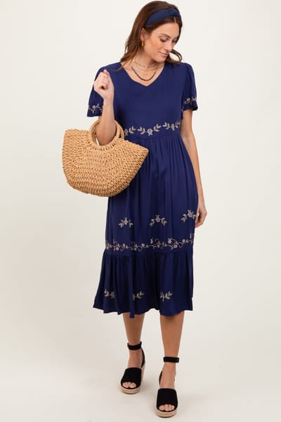 Tea N Rose Navy Floral Lace Midi Dress