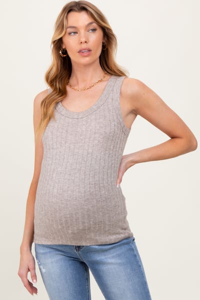 Zenana Outfitters Mocha Melange Ribbed Fitted Maternity Tank Top