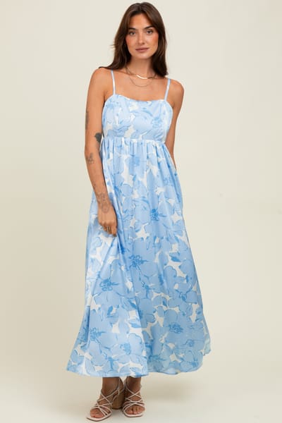 Rhea + Thea Light Blue Floral Sleeveless Maxi Dress