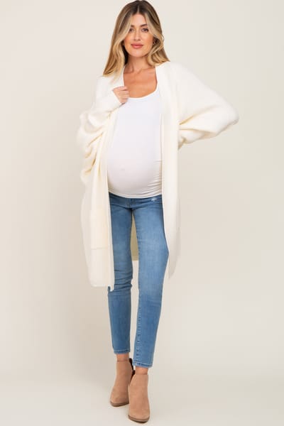 PinkBlush Cream Pocketed Knit Maternity Cardigan