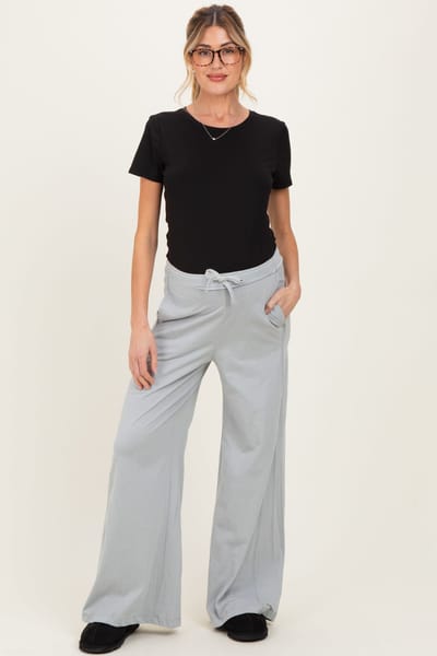 PinkBlush Light Grey Drawstring Wide Leg Maternity Lounge Pant