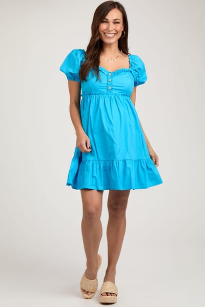 PinkBlush Aqua Puff Sleeve Ruffle Accent Maternity Mini Dress
