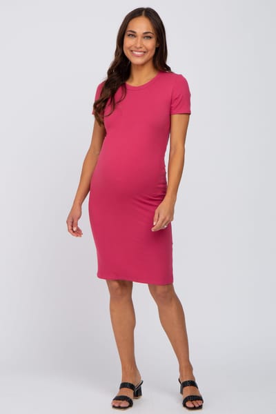 Hello Miz Magenta Ribbed Fitted Maternity Dress