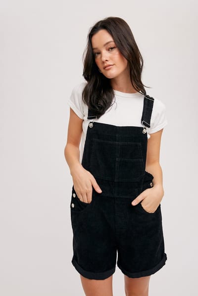 Bluivy Black Corduroy Short Overalls