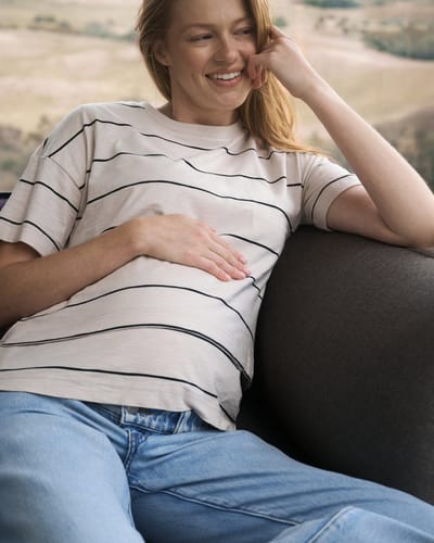 Ripe Maternity Claudette Nursing Tee  Ecru / Black