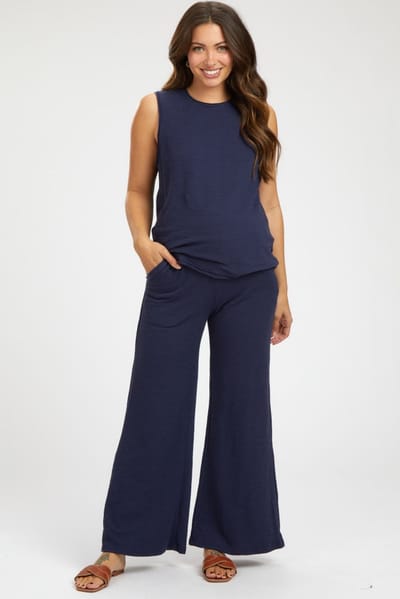 Haptics Navy Blue Slub Knit Maternity Pants Set