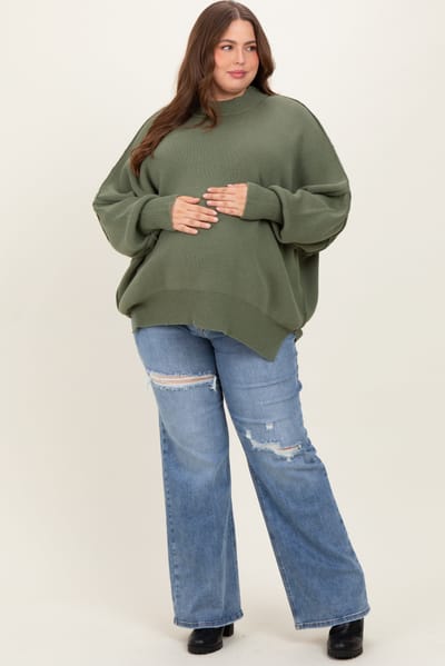 Risen Jeans Blue Ripped Knee Wide Leg Maternity Plus Jeans