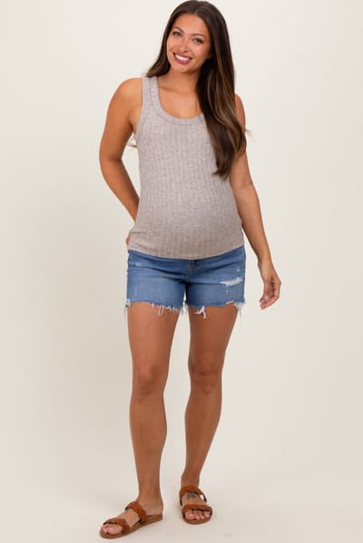 Vervet Blue High Rise Distressed Maternity Shorts