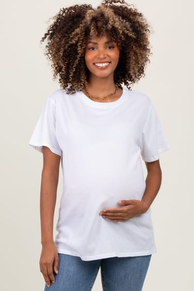 Zenana Outfitters White Basic Maternity Tee