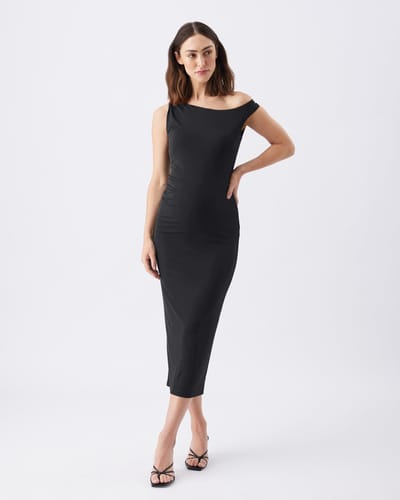 Ripe Maternity Cora Off-Shoulder Dress Black