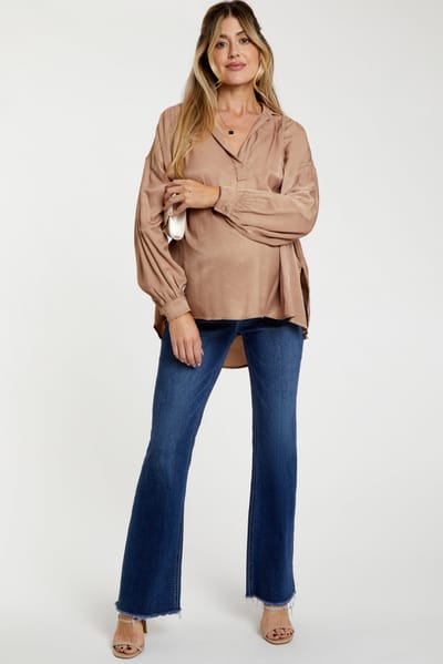 Vervet Navy Blue Raw Hem Bootcut Maternity Jeans