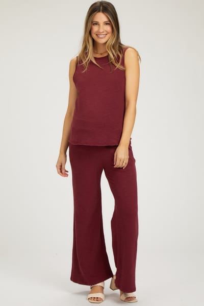 PinkBlush Burgundy Slub Knit Maternity Pants Set