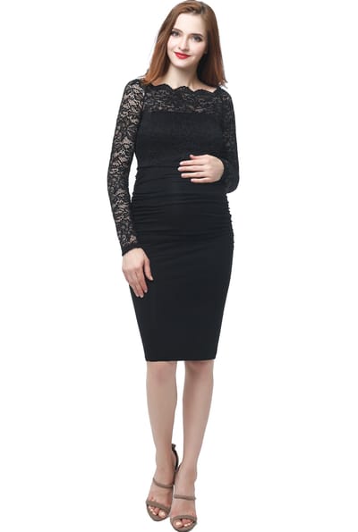 Kimi + Kai Kimi + Kai Maternity "Hannah" Off-the-Shoulder Midi Dress