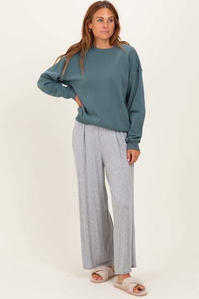 Zenana Outfitters Heather Grey Wide Leg Ankle Lounge Pants