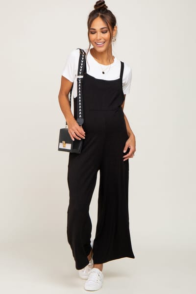 Elloh Black Sleeveless Pocketed Wide Leg Maternity Jumpsuit