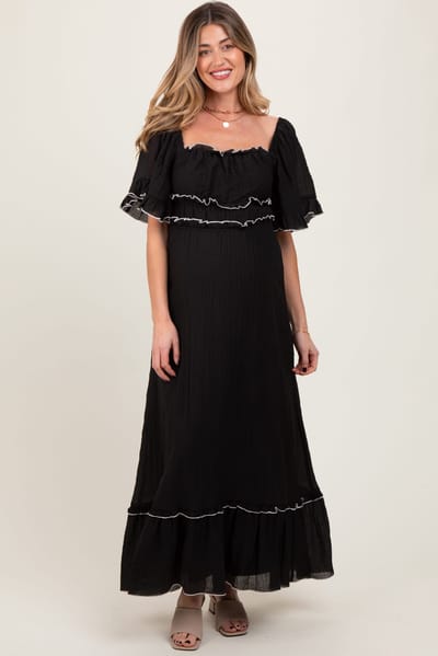 PinkBlush Black Wide Sleeve Maternity Maxi Dress
