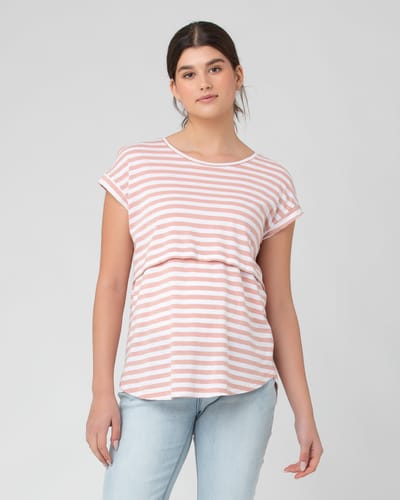 Ripe Maternity Lionel Nursing Tee Dusty Pink / White