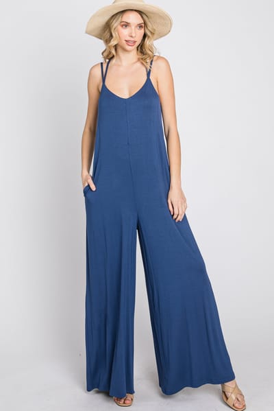 Bluivy Blue Cross Back Wide Leg Jumpsuit
