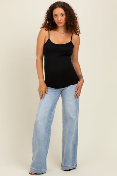 PinkBlush Light Blue Vintage Wash Wide Leg Maternity Jeans
