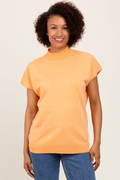 AnnieWear Orange Mock Neck Knit Top