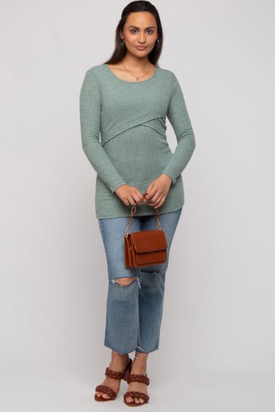 Hello Miz Mint Green Ribbed Crossover Nursing Top