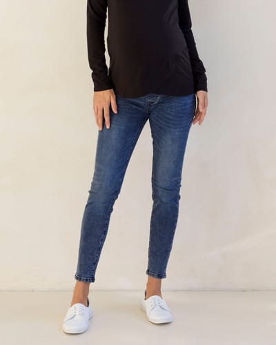 Angel Maternity Maternity Over the Bump Fitted Denim Blue Jeans